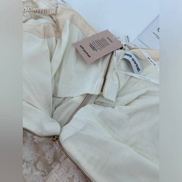 NWT Self-Portrait Sequin Ruffle Mini Dress Ivory White Size 6 - Picture 11 of 16